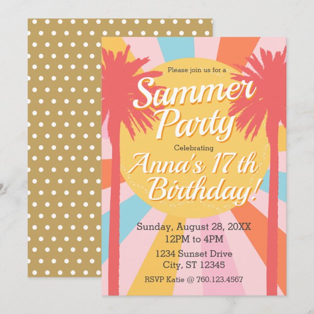 Summer Palm Birthday Invitation (Front/Back)