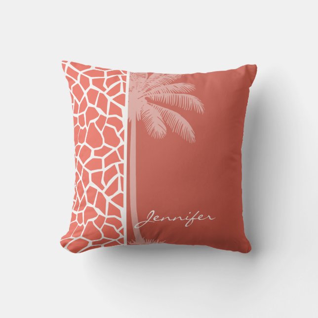 Summer Palm Bittersweet Color Giraffe Animal Print Throw Pillow (Front)