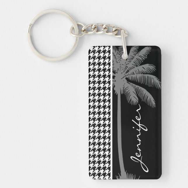 Summer Palm Black Houndstooth Keychain (Front)