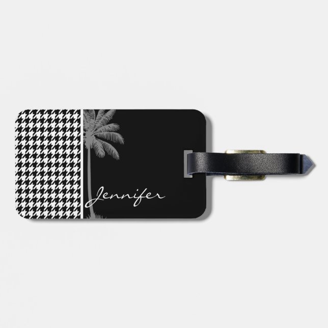Summer Palm Black Houndstooth Luggage Tag (Back Horizontal)