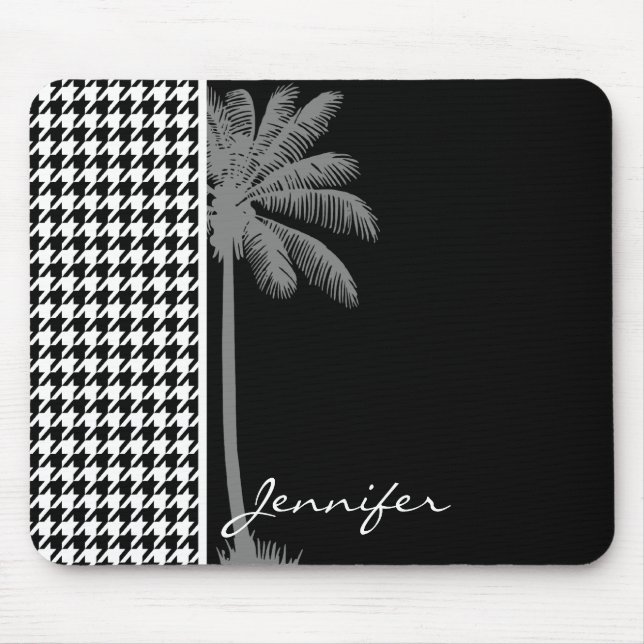Summer Palm Black Houndstooth Mouse Pad (Front)