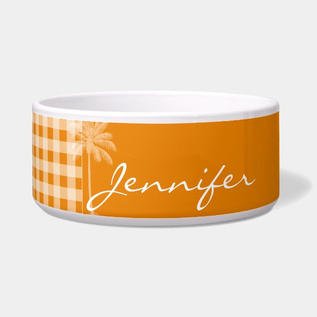 Summer Palm; Dark Orange Gingham Bowl (Front)