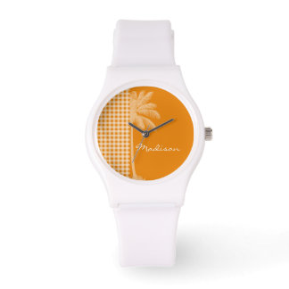 Summer Palm; Dark Orange Gingham Watch