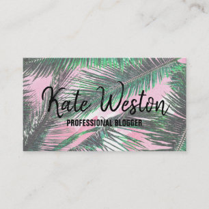 Summer Palm Leaves Pink Watercolor Brushstrokes Business Card