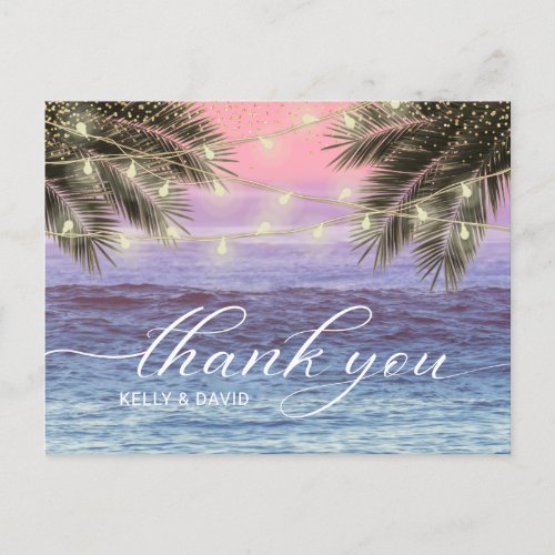 Summer Palm Tree Beach Wedding Thank You Postcard