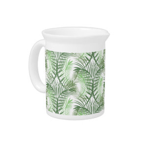 Summer Palm Tree Tropical Green Leaves Beverage Pitcher