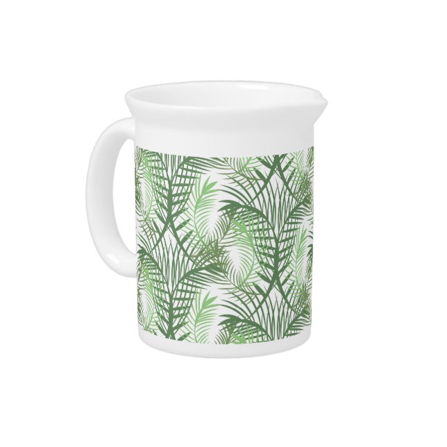 Summer Palm Tree Tropical Green Leaves Beverage Pitcher (Left)