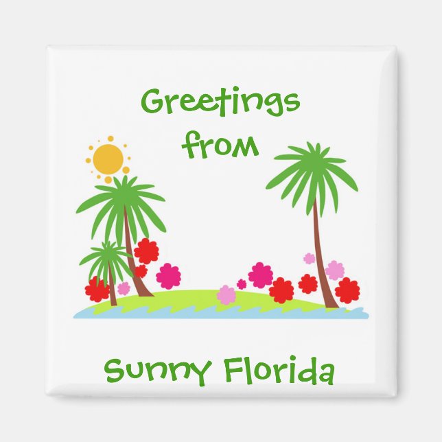 Summer--palm trees and sun refrigerator magnet (Front)