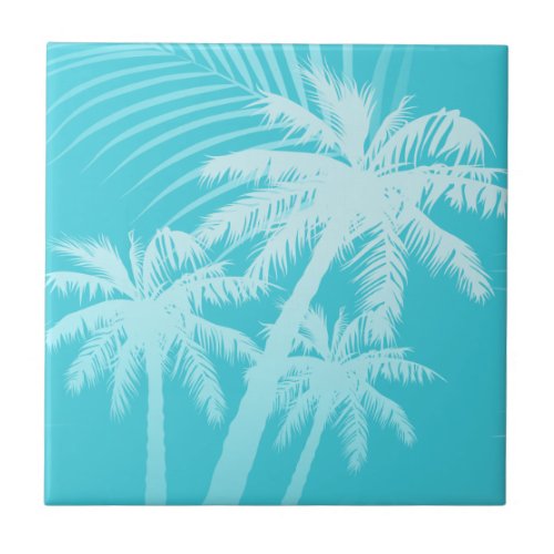 Summer palm trees Aqua Ceramic Tile