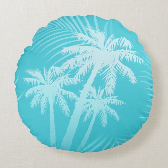 Summer palm trees Aqua Round Pillow (Front)