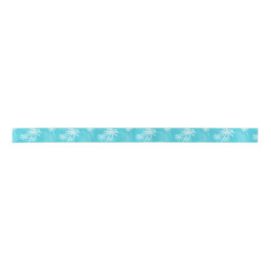 Summer palm trees Aqua Satin Ribbon
