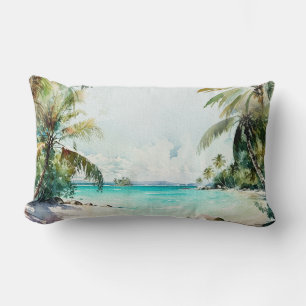 Summer Palm Trees Beach Lumbar Pillow
