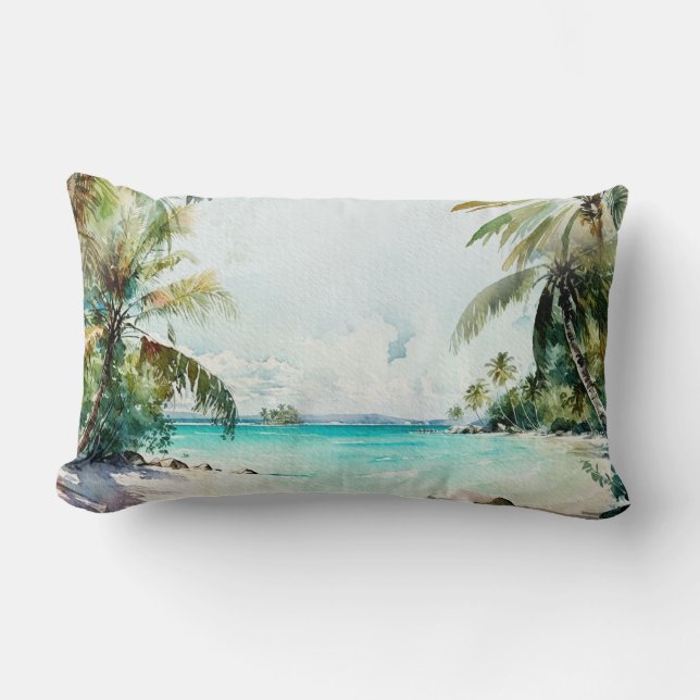 Summer Palm Trees Beach Lumbar Pillow (Front)