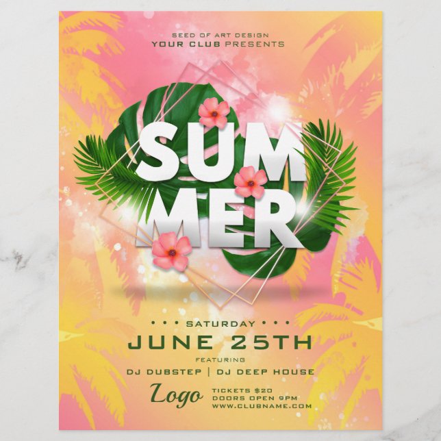 Summer Palm Trees Botanical Club Party Flyer (Front)