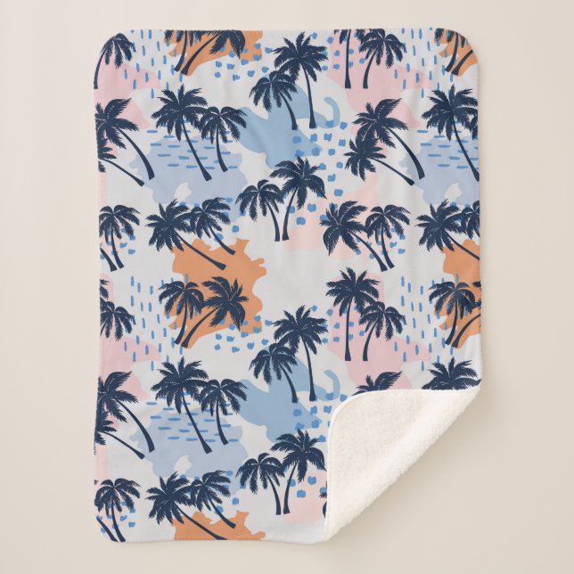 Summer palm trees seamless pattern,coconut palm tr sherpa blanket (Front)