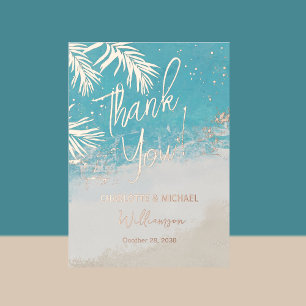Summer Palms Ocean Photo Overlay Wedding Thank You Foil Invitation