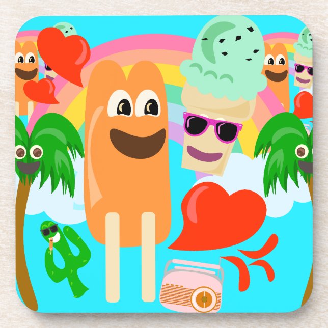 Summer Pals Cute Kawaii Cartoon Characters Drink Coaster (Front)