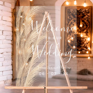 Summer pampas grass watercolor wedding welcome acrylic sign