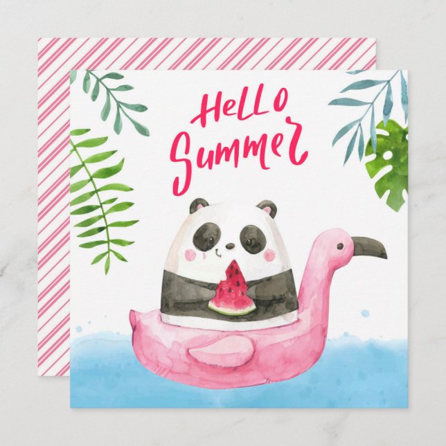Summer Panda Flamingo Greeting Card (Front/Back)