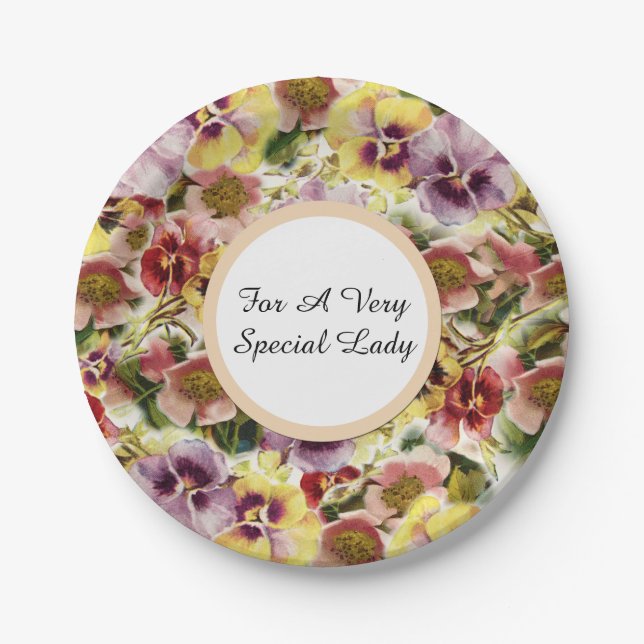 Summer pansies wild flower pattern paper plates (Front)
