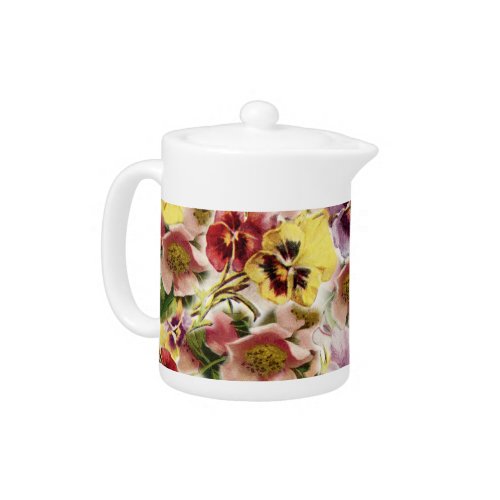 Summer pansies wildflower monogram teapot
