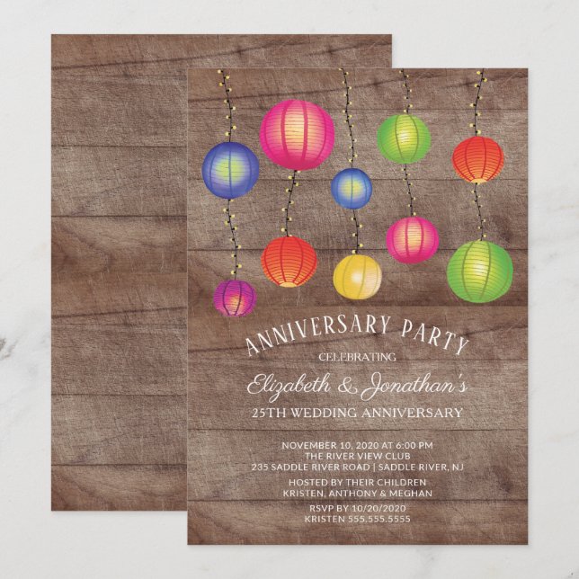 Summer Paper Lanterns Anniversary Party Invitation (Front/Back)