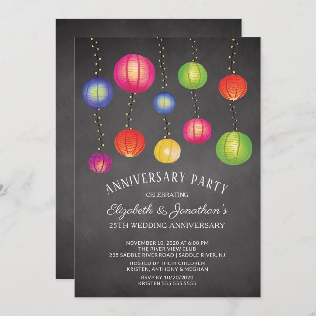 Summer Paper Lanterns Anniversary Party Invitation (Front/Back)