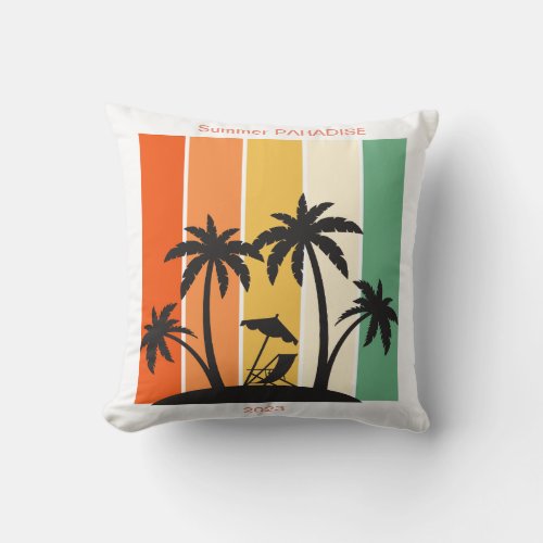 Summer PARADISE 2023 in Vintage Retro style T_Shir Throw Pillow