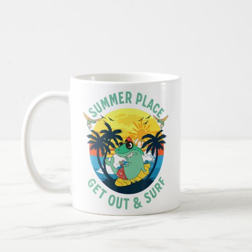 Summer Paradise Surfer Beach Palms Sun And Fun  Coffee Mug