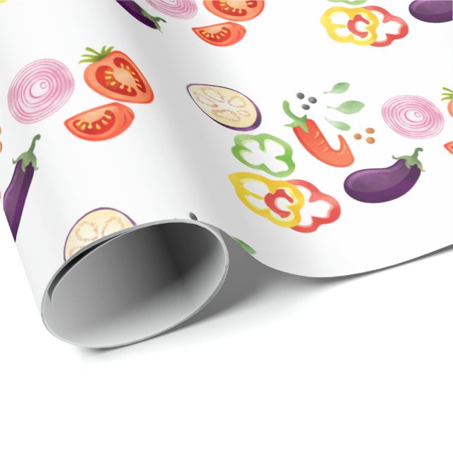 Summer Party BBQ Fresh Vegetables Seamless Pattern Wrapping Paper (Roll Corner)
