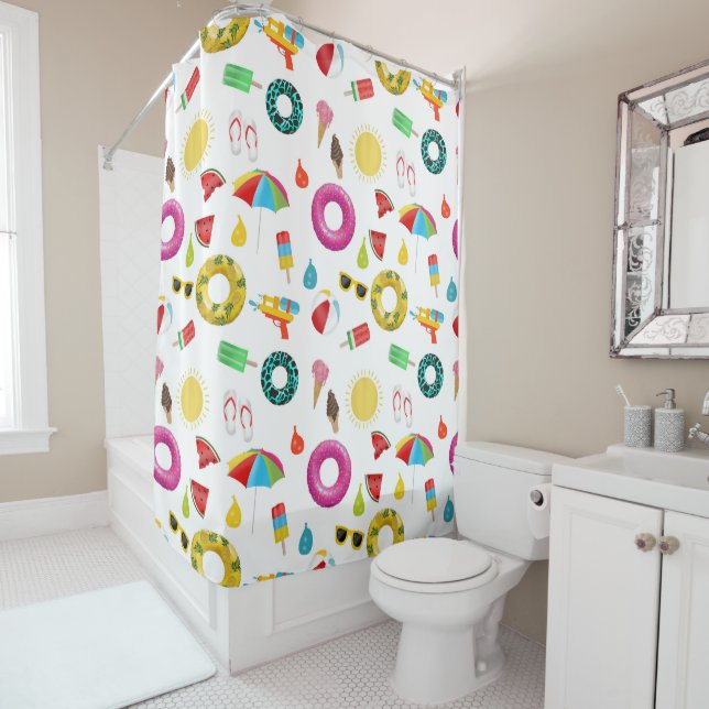 Summer Party Beach Fun Pattern Shower Curtain (In Situ)