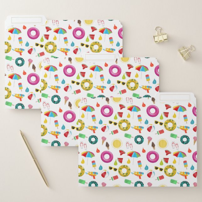 Summer Party Beach Pool Fun Pattern File Folder (Set)