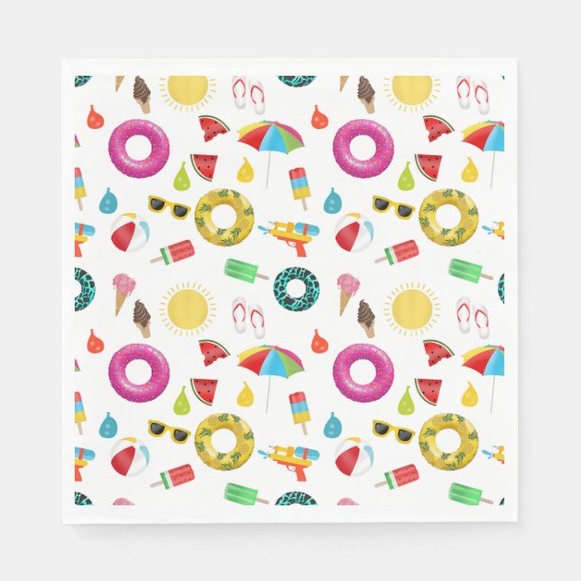 Summer Party Beach Pool Fun Pattern Napkins (Front)