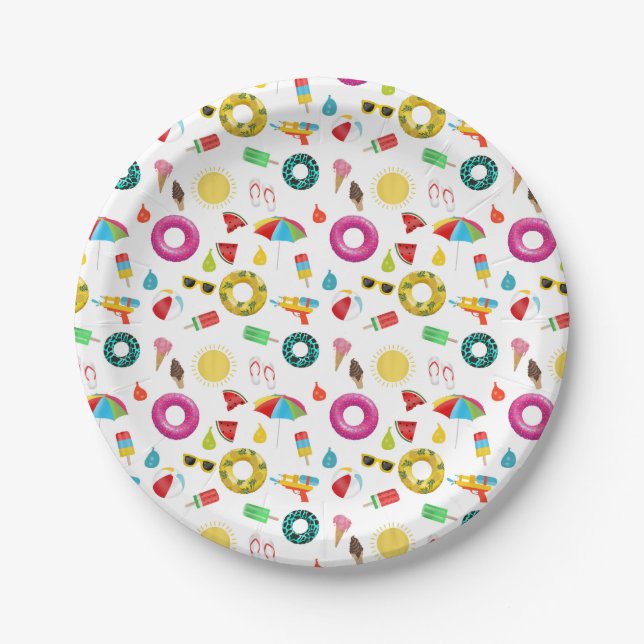 Summer Party Beach Pool Fun Pattern Paper Plates (Front)