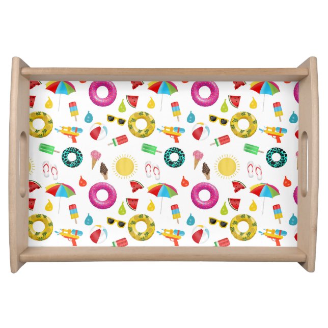 Summer Party Beach Pool Fun Pattern Serving Tray (Front)
