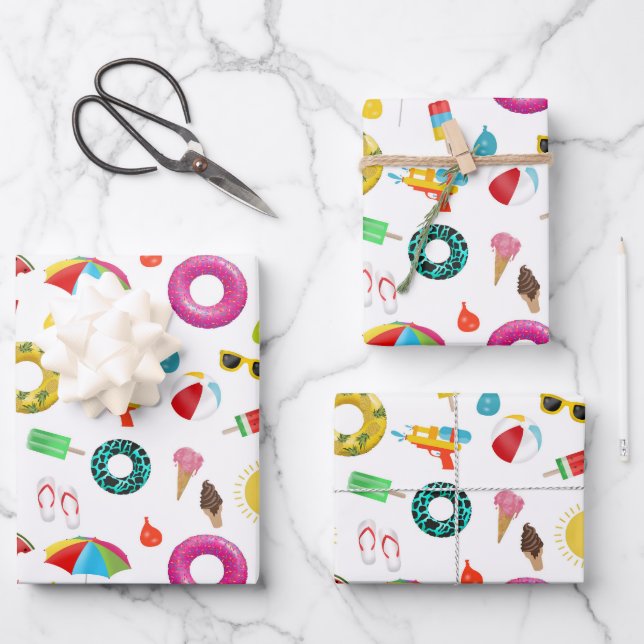 Summer Party Beach Pool Fun Pattern Wrapping Paper Sheets (Front)