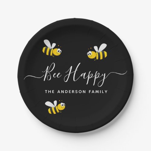 Summer party black yellow bee happy bumblebees paper plates