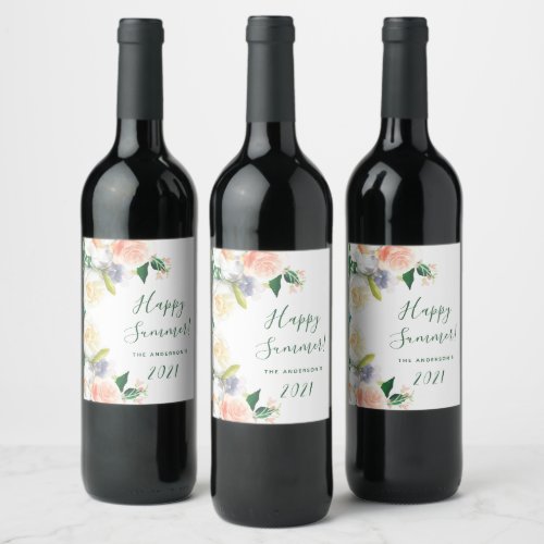 Summer party blush florals wine label