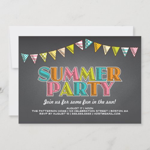 Summer Party Chalkboard Fun in the Sun Invitation