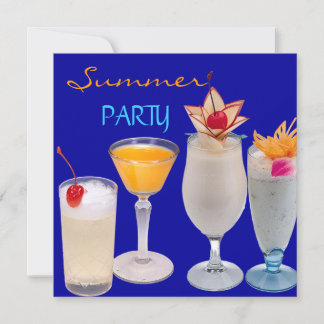 Summer Party Cocktails Drinks Blue Yellow Invitation