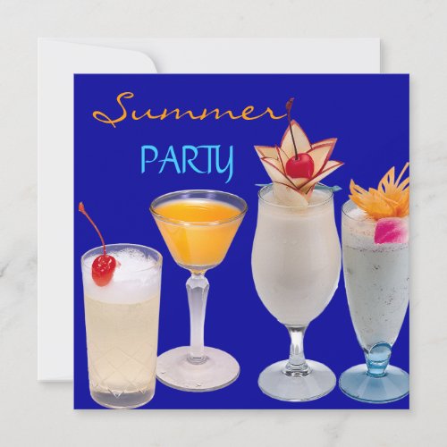 Summer Party Cocktails Drinks Blue Yellow Invitation