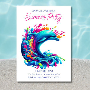 Summer Party- Colorful Dolphin Splash Invitation