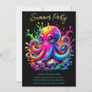 Summer Party- Colorful Octopus Splash Invitation