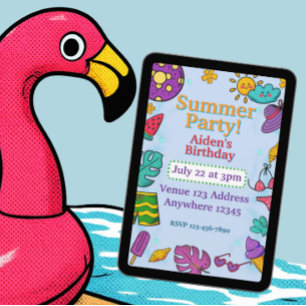 Summer Party Colorful Pop Art Birthday Invitation