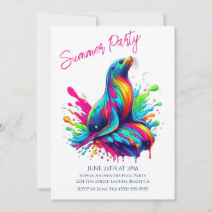 Summer Party- Colorful Sea Lion Splash Invitation
