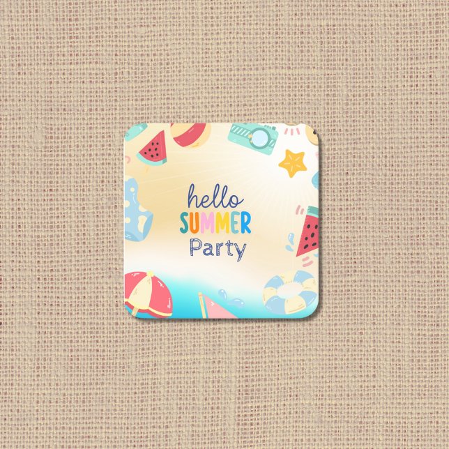 Summer Party Festival Birthday Colorful Beach  Square Paper Coaster (Creator Uploaded)