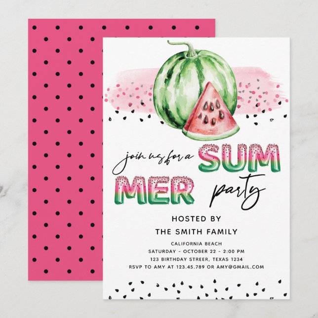 Summer Party Foil Balloon Letters Melon Invitation (Front/Back)