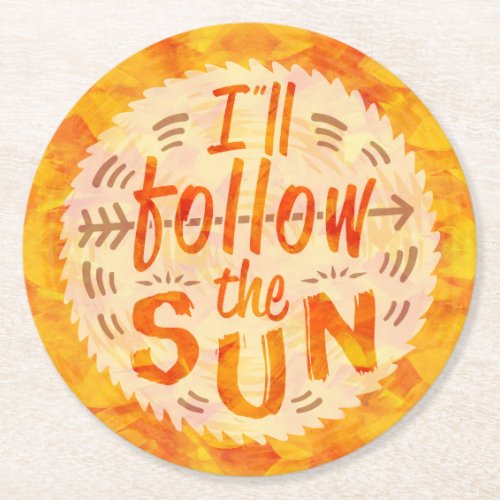 Summer Party Follow Sun Orange Sunshine Typography Round Paper Coaster