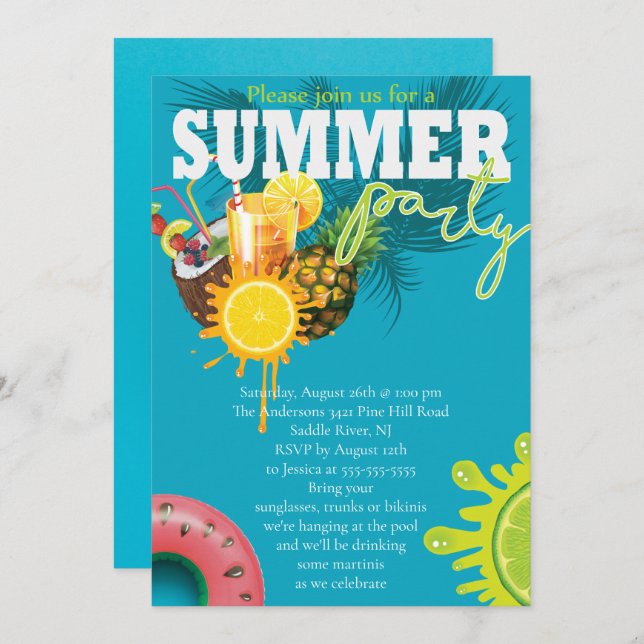 Summer Party Fun Invitation (Front/Back)