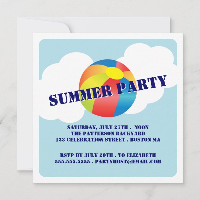 Summer Party Fun Time Beach Ball Invitation (Front)